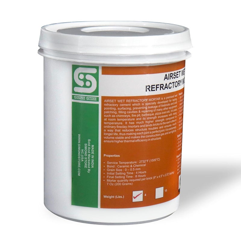 Simond STORE Refractory Mortar - 4 LBS - High Heat Mortar Mix - 2700F Rated - High Temperature Pre Mixed Refractory Cement for Binding Insulating Fire Bricks in Furnace, Kiln, Fireplace - Grey Color - Image 1
